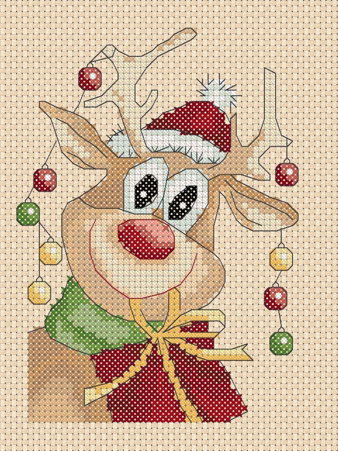 Printable PDF Cross Stitch Chart Christmas Reindeer 2 Ideal Etsy UK