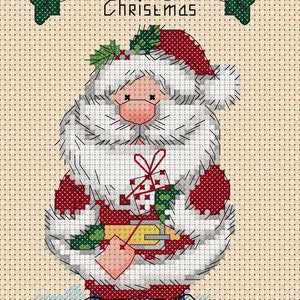 digital download PDF Cross Stitch Chart Christmas Santa Claus  ideal size for christmas card