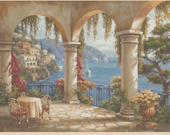 PDF elettronico stampabile Schema Punto Croce vista sul mare mediterraneo - n. 409