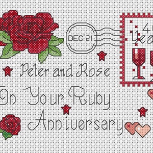 Download digital PDF Gráfico de ponto cruz Rubi Aniversário de casamento Cartão postal de 40 anos