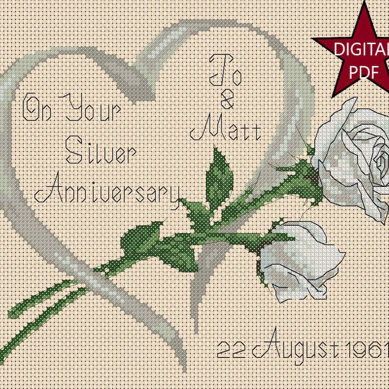 25th Cross Stitch Pattern - Etsy