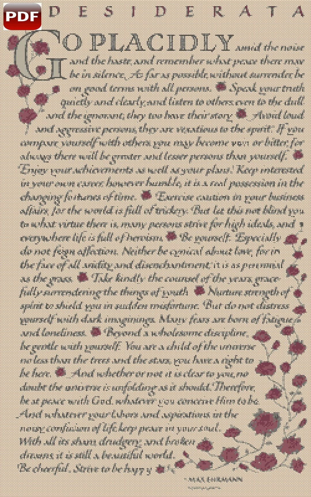 Digital Download PDF Cross Stitch Chart Desiderata Etsy