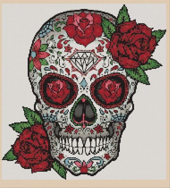 cross stitch skull head pillow pattern
