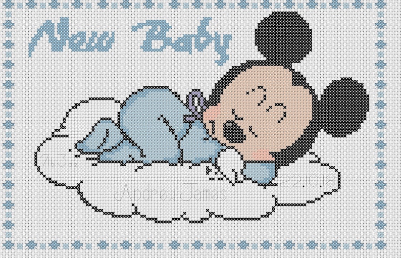 PDF Cross Stitch Chart Mickey Mouse New Baby Birth Sampler Etsy