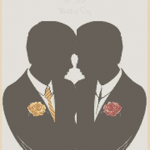 Just Married - trouwdag Digitale download pdf-bestand Kruissteekkaart Trouwdag Silhouet The Grooms
