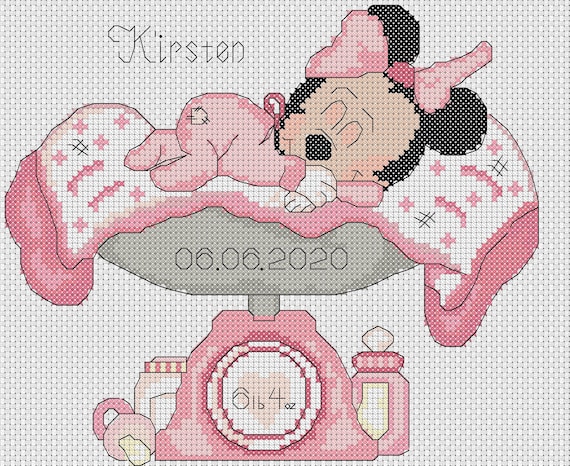 Printable Pdf Cross Stitch Chart Minnie Mouse 2 New Baby Birth Etsy