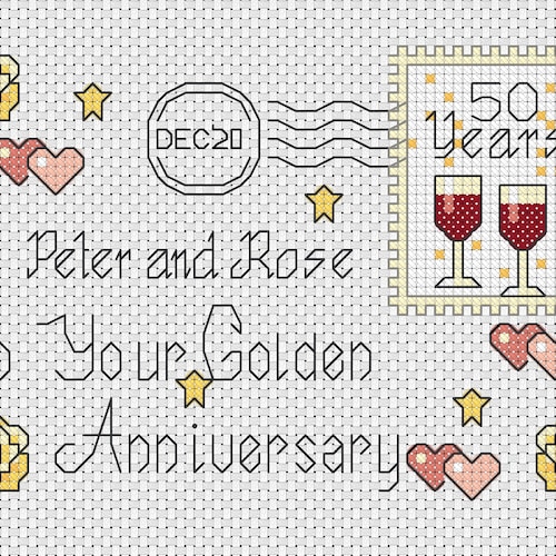 Golden Anniversary Cross Stitch Pattern DIY Customizable 50th Etsy