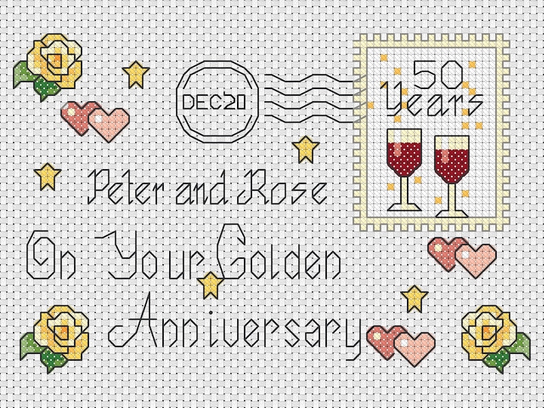 Printable PDF Cross Stitch Chart Golden Wedding Anniversary Etsy