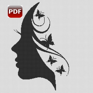 Digital Download PDF Cross Stitch Chart - Butterfly Lady Silhouette - 918