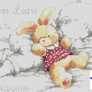 Gráfico de ponto cruz em PDF Novo amostrador de nascimento de bebê Anúncio de nascimento Urso e Coelho