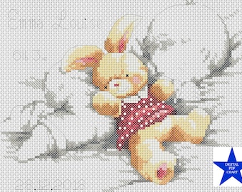 PDF Cross Stitch Chart  New Baby Birth Sampler Birth Announcement Bear and Rabbit