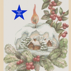 Tableau de point de croix PDF imprimable numérique Boule à neige de Noël no. 386