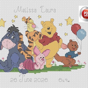 Registro de nascimento do Ursinho Pooh 7 - novo bebê - download digital PDF gráfico de ponto cruz