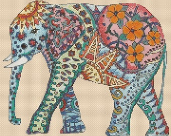 PDF Cross Stitch Chart Colourful Pop Art Elephant 1 no. 365