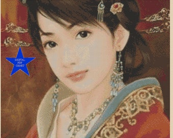 PDF Kreuzstichvorlage Oriental Lady und Blüte Nr. 415