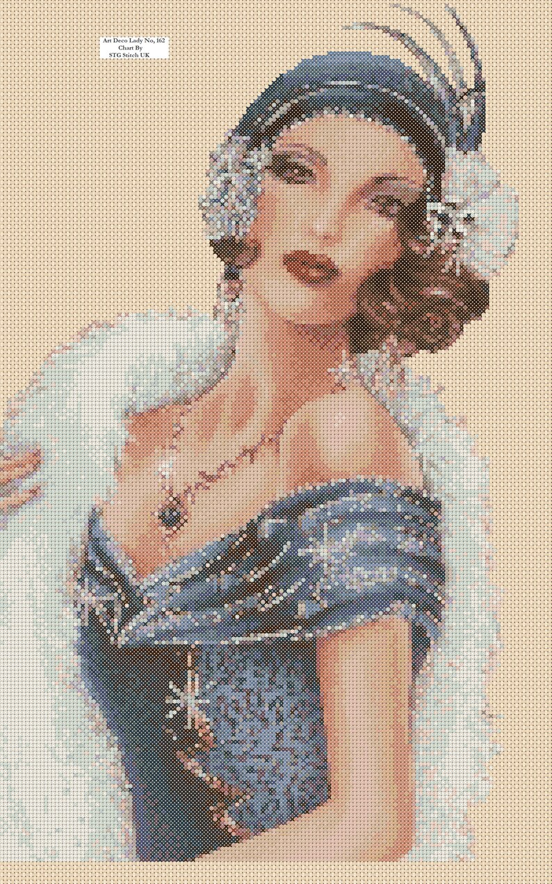 Digital Printable PDF Cross Stitch Chart Art Deco Lady No. 162 Etsy