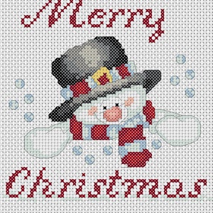 PDF stampabile Schema punto croce Pupazzo di neve di Natale, dimensione ideale per la cartolina di Natale