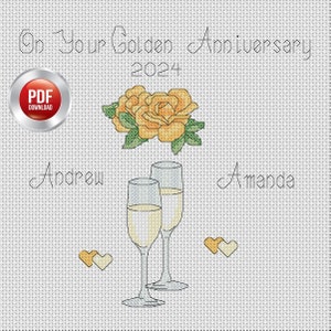 Digitale download PDF Cross Stitch Chart Gouden Huwelijksverjaardag 50e verjaardag 2