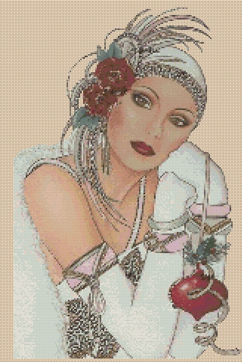 Printable PDF Cross Stitch Chart Art Deco Lady No. 44 Etsy