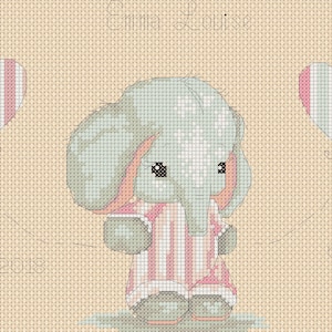 PDF Cross Stitch Chart Nieuwe Baby Geboorte Sampler - Baby Olifant Roze Geboorteaankondiging