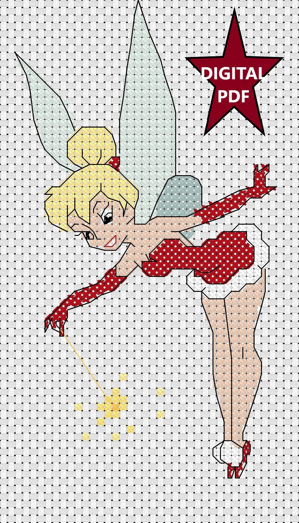 Digital Download PDF Cross Stitch Chart Christmas Tinkerbell Ideal Size for Christmas Card - Etsy