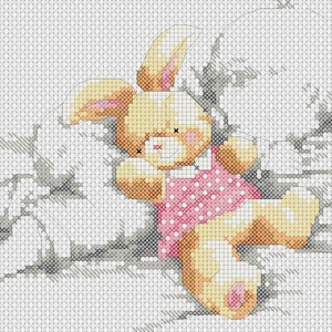 Gráfico de ponto cruz em PDF Novo amostrador de nascimento de bebê Anúncio de nascimento Urso e Coelho rosa claro