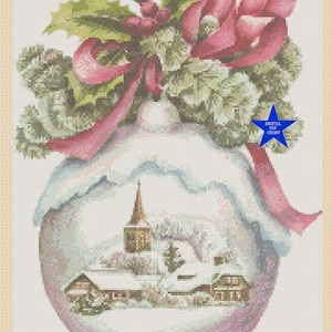 Grille de point de croix numérique imprimable PDF boule de Noël boule de neige no. 386
