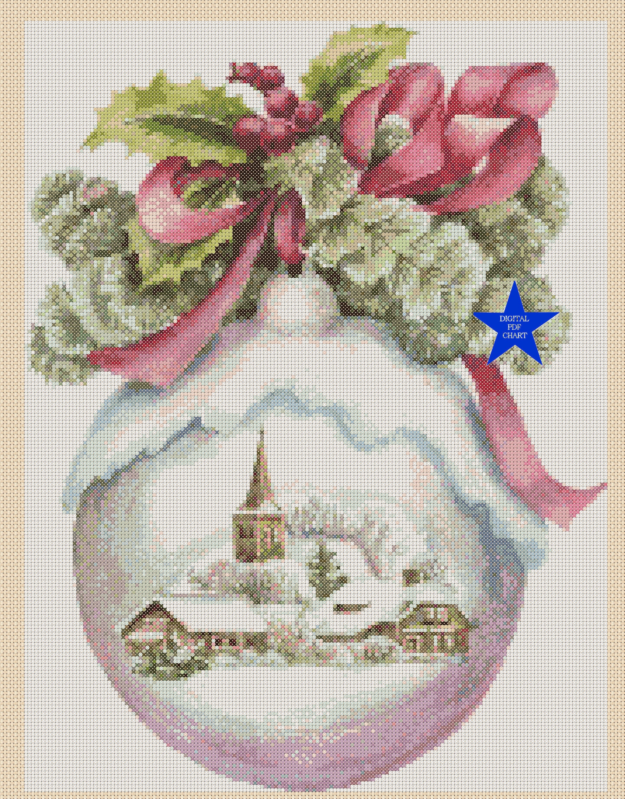 Digital Printable PDF Cross Stitch Chart Christmas Ball Snow Globe No ...