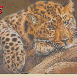 Digital Download PDF Cross Stitch Chart Lazy Leopard no. 466