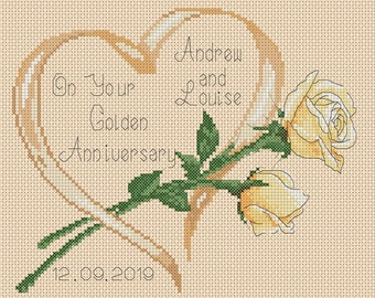 PDF Cross Stitch Chart Golden Wedding Anniversary 50th Anniversary