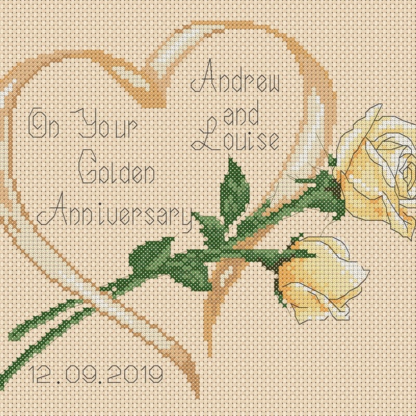 PDF Cross Stitch Chart Golden Wedding Anniversary 50th Anniversary