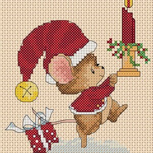 Download Digital PDF Gráfico de Ponto Cruz Ratinho de Natal tamanho ideal para cartão de natal