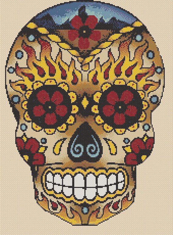 Printable Downloadable PDF Cross Stitch Chart Sugar Skull Day | Etsy
