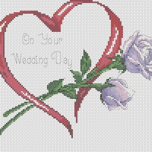 Digital Download PDF Cross Stitch Chart Wedding Day Just Married lilac Roses