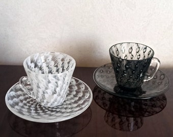 Black & White "bubbles" coffee cup and saucer ..A touch of class with your coffee! Original Murano glass made by Aldo Zanella glass Master