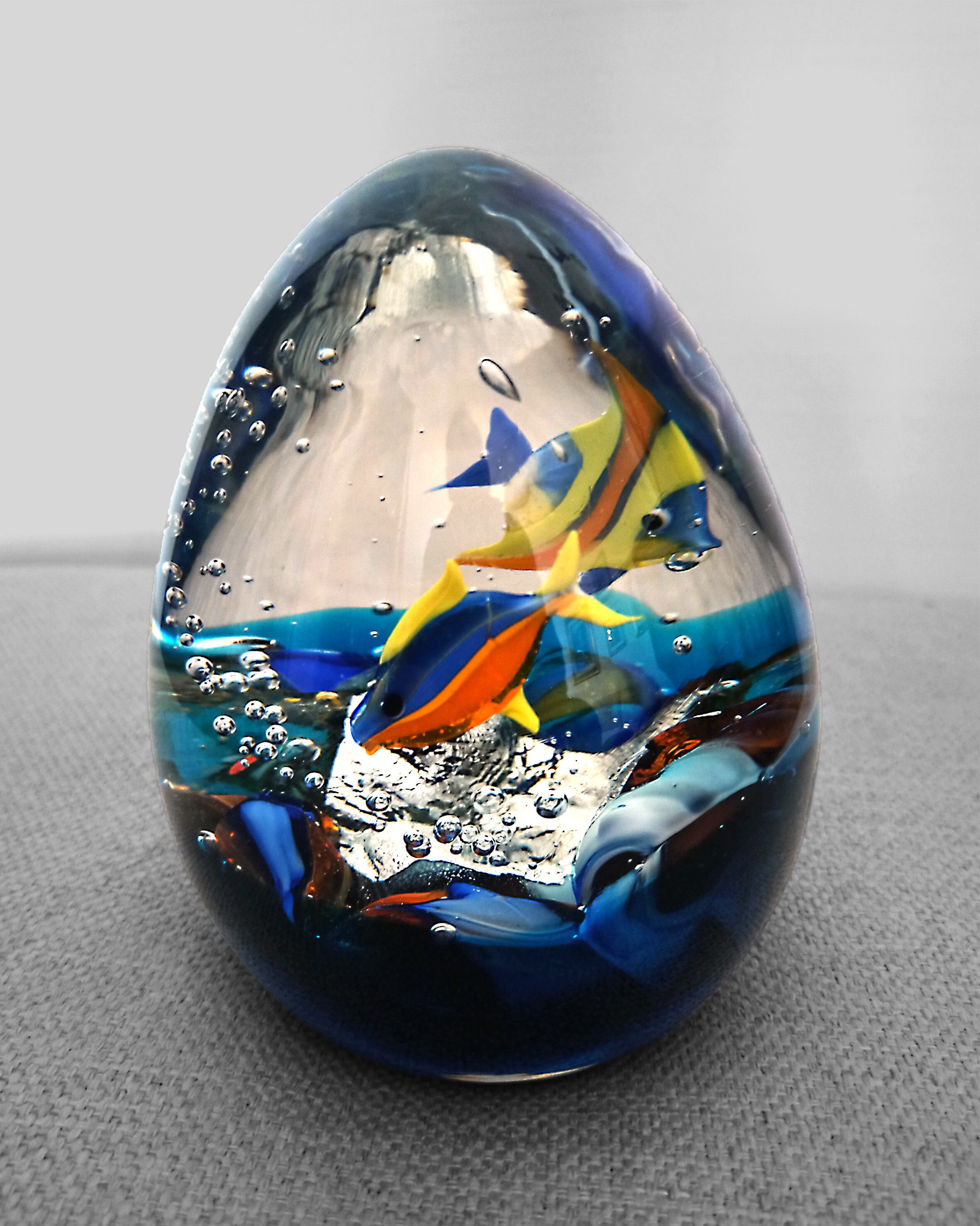 Aquarium the Original Murano Solid Glass Eggshaped Sculpture With 2