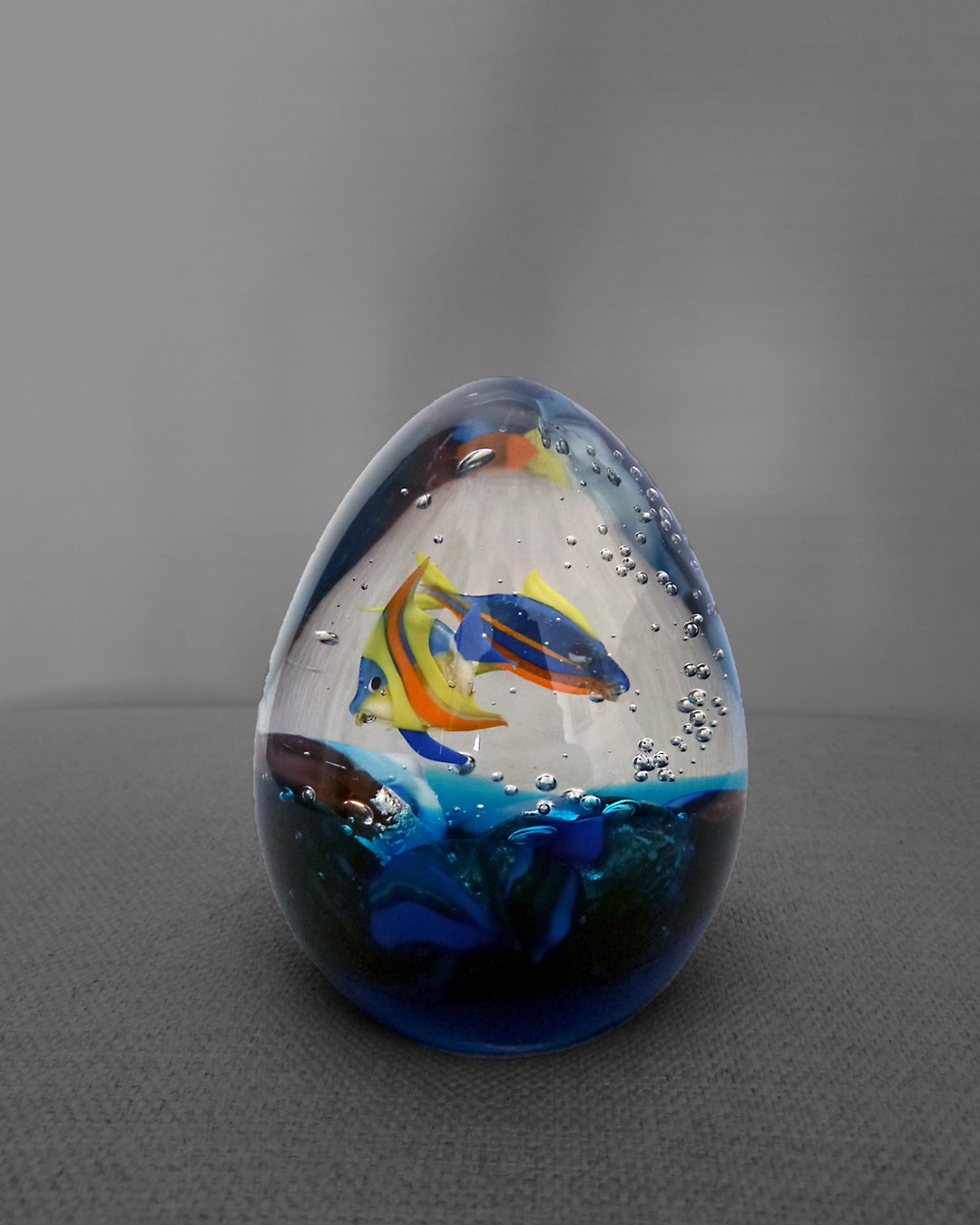 Aquarium the Original Murano Solid Glass Eggshaped Sculpture With 2
