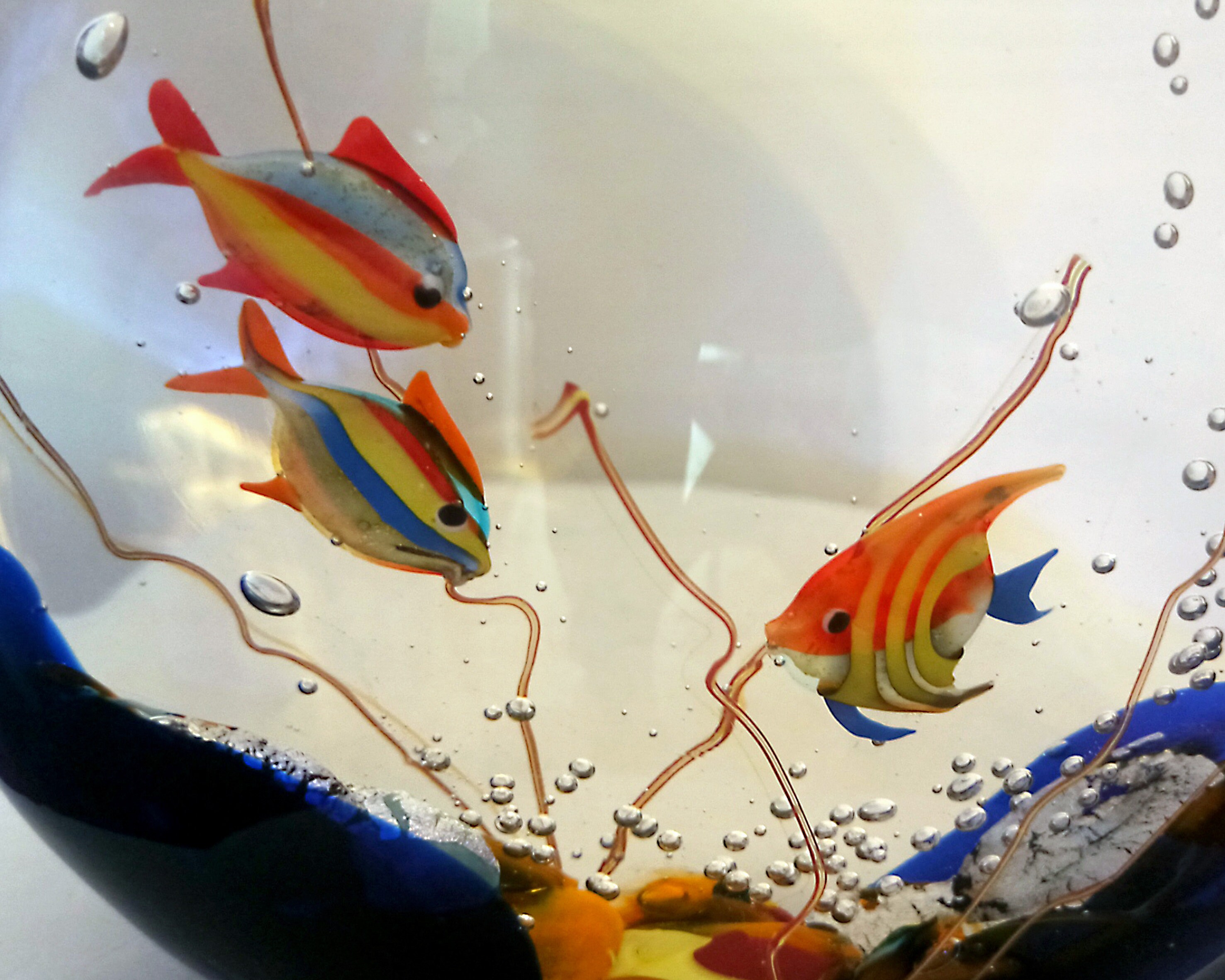 Aquarium the Original Murano Solid Glass Round Sculpture With Tropical