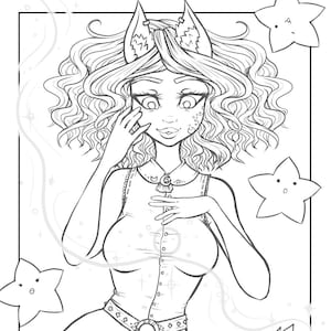 Magic Star Kitty Cat Girl A4 PDF Anime Colouring Page