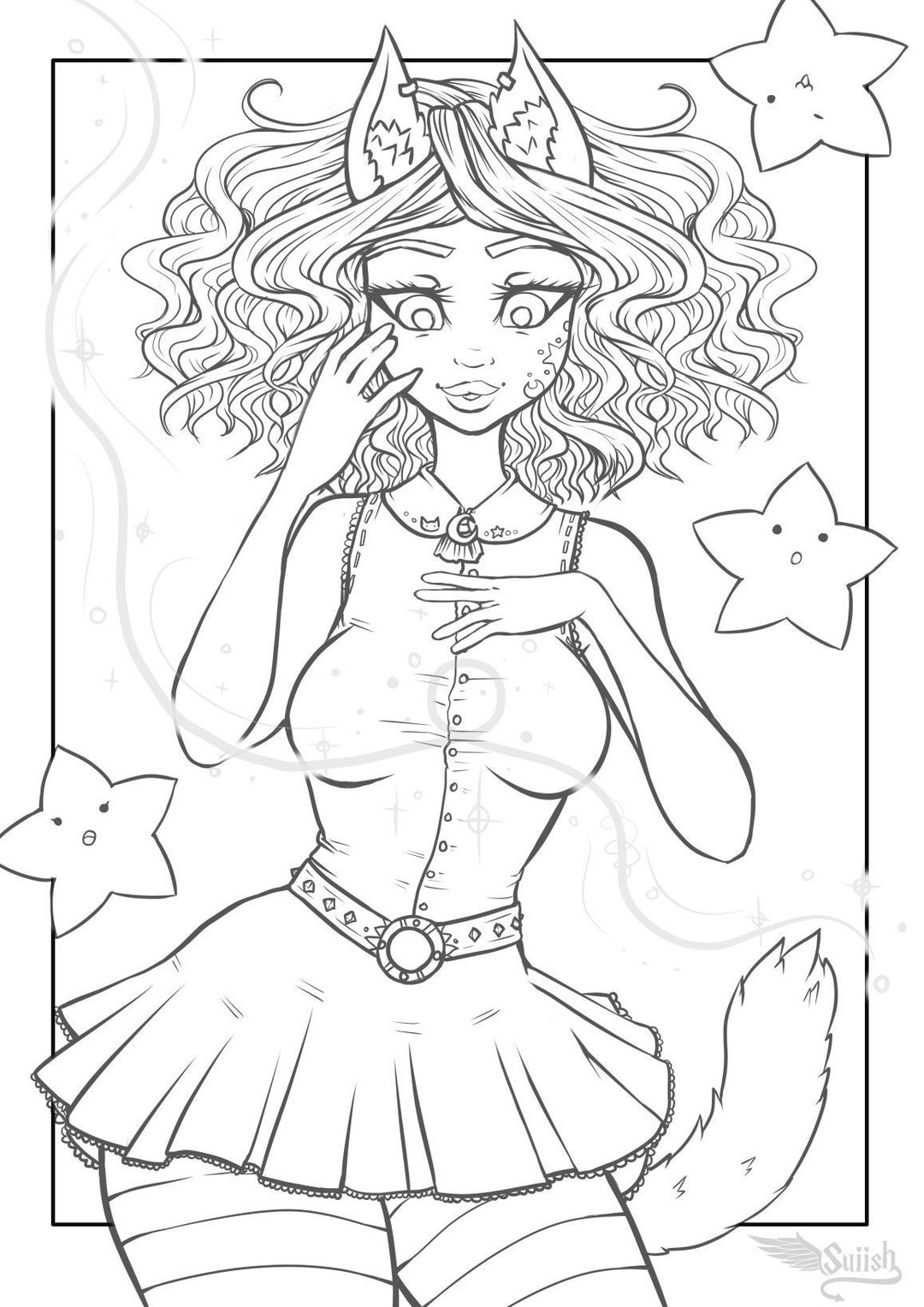 Magic Star Kitty Cat Girl A4 PDF Anime Colouring Page Etsy