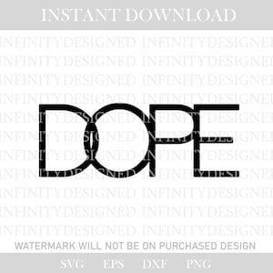 Puede incluir: Diseño gráfico en blanco y negro de la palabra "DOPE" en letras negritas y de bloque. Las letras están delineadas y tienen un efecto de doble línea.
