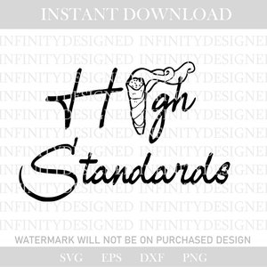 Puede incluir: Diseño gráfico en blanco y negro con el texto "High Standards" y una imagen estilizada de un porro encendido.