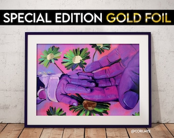 SPECIAL EDITION Gold Foil Print, Surreal Art, Love Art, Family Art, Surrealism Wall Art, Pop Art, Pop Surrealism, Gold Leaf Art, Bedroom Art