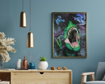 Dinosaur Art Print, T-Rex Art Print, Dinosaur Wall Art, Surrealist Art Print, T-Rex Artwork, Dinosaur Artwork, Surrealist Painting, Pop Art