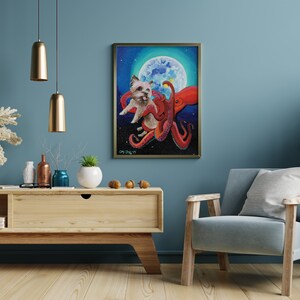 Octopus and Yorkie Dog Art Print, Octopus Wall Art, Yorkie Wall Art, Surrealist Art Print, Dog Art Prints, Animal Art, Octopus Artwork
