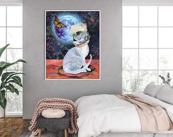 Sphynx Art Print, Sphinx Cat Wall Art, Cat Surrealist Art Print, Sphynx Cat Kitty Art Prints, Sphinx Art, Surrealism Cat Pop Art