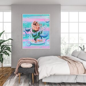 Narwhal and Peony Art Print, Narwhal Wall Art, Peony Wall Art, Surrealist Art Print, Surrealism Art Prints, Floral Art Prints, Narwhal Art