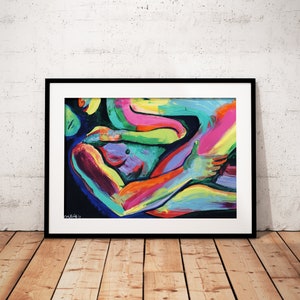 Two Bodies Love Colorful Couple Love Art Print by Cori Jaye, Romantic Art Print, Love Art, Romance Print, Bedroom Art Print, Wall Art