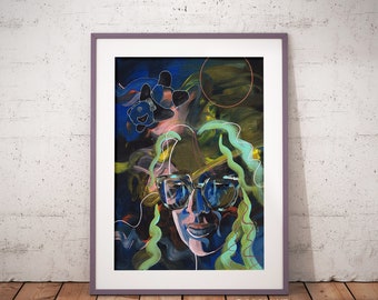 Expressive Abstract Geometric Wall Art, Self Portrait, Emotional Artwork, Dark Portrait Print, Surreal Wall Art, Dark Surrealism Prints,