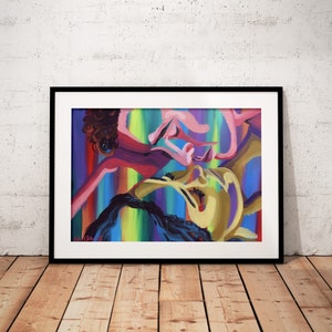 Buntes Paar Liebe Schlafzimmer Kunstdruck, romantischer Kunstdruck, Liebeskunst, Romanze Druck, Schlafzimmer Kunstdruck, Wandkunst